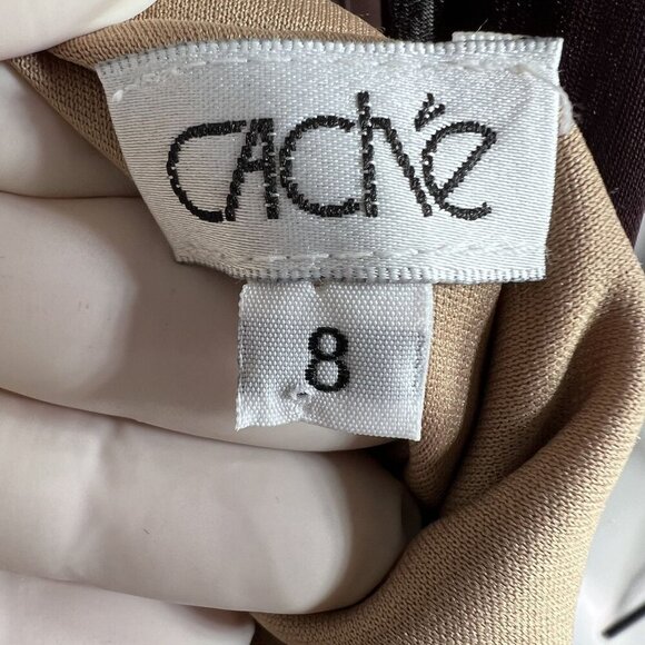 Cache Womens 8 Halter Backless Brown Gold Shimmer Evening Gown Rhinestone Accent - Picture 14 of 16